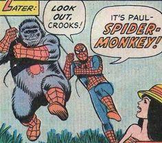 an old comic book page with spider - man and monkey