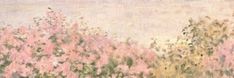 an oil painting of pink flowers and trees