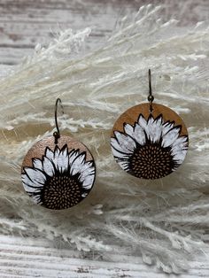 Brown Flower-shaped Earrings For Gift, Brown Flower Shaped Earrings For Gift, Woodburning Ornaments, Hand Painted Earrings Wood, Cricut Earrings, Laser Projects, Jewelry Wood, Clear Back, Earrings Wood