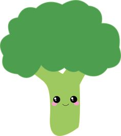 a green broccoli head with eyes on it