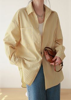 Loose Yellow Striped Button Patchwork Cotton Blouses FallFabric: Cotton BlendedSize & Fit: Fit: This garment fits true to size.Length: Size XL measures 29.64"from shoulder to hemBust: Great for any cup size. Waist: Loose Fit. Comfortable room throughout midsection.Hip: Loose Fit - room for hips. Hand Wash Cold. Yellow Shirt Outfit, Yellow Button Up Shirt, Shirt Jacket Womens, Yellow Striped Shirt, Yellow Outfit, Oversize Women, Yellow Shirts, Elegant Shirt, Yellow Stripes