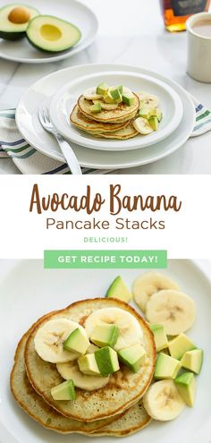 avocado banana pancakes stacked on top of each other