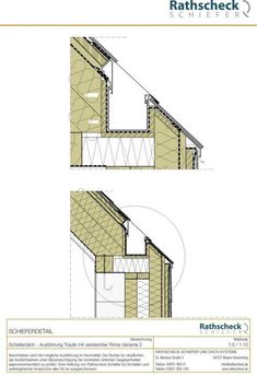 an architectural drawing shows the details of a building's roof and side wall, with two