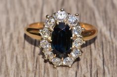 Antique Oval Sapphire Ring With Diamond Accents, Vintage Sapphire Cluster Ring With Oval Shape, Sapphire Halo Ring, Elongated Oval, Filigree Engagement Ring, Filigree Ring, Halo Ring, Halo Rings, 2 Carat