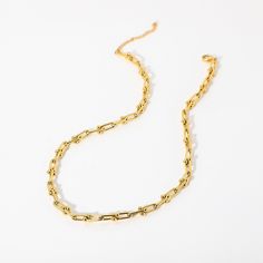 Featuring unique U-shaped links in 18k gold plating, this U Link Chain Necklace is a modern take on classic chain styles. Its contemporary design adds a chic edge to any ensemble. Modern Gold Plated Paperclip Chain Necklace, Modern Gold-plated Paperclip Chain Necklace, Chic Gold Plated Chain Necklace With Rectangular Links, Modern Gold Plated Link Chain Necklace, Trendy Yellow Gold Link Chain Necklace, Trendy Solid Link Necklace, Modern Gold Cable Chain Necklace, Gold Minimalist Chain Necklace With Solid Link, Minimalist Gold Plated Chain Necklace With Rectangular Links