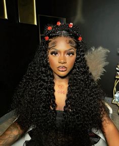 Curly Wigs Styled For Black Women, Deep Wave Curly Hairstyles, Red Curly Wig Hairstyles, Deepwave Frontal Wig Hairstyle Ideas, Curly Red Wig, Cabin Outfits, Bday Hairstyles, 21st Birthday Hairstyles, Wavy Weave Hairstyles