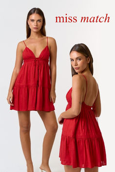 Bring on the heat in this flirty and fun Dallas mini dress! This sleeveless red linen mini features playful shoulder ties, a plunging neckline, and a drawstring waist for the perfect summer look.  Dress it up with heels or with sneakers and a jean jacket for a more casual look. Mini Dress Red, Mini Sundress, Linen Mini Dress, Playsuit Romper, Red Mini Dress, Dress Red, Summer Looks, Set Dress, The Heat