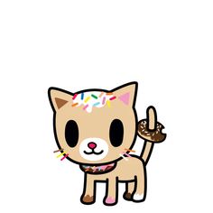 a cartoon cat with sprinkles on its head holding a donut in one hand