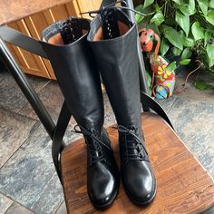 Never Worn. Great Looking Boots. Sold Out Online. Black Calf Leather Lace-up Boots For Fall, Lace Up Heel Boots, Lace Booties, Brown Suede Boots, Tall Riding Boots, Womens Riding Boots, Lug Sole Boots, Frye Shoes, Black Platform Boots