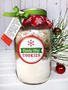 a christmas cookie mix in a glass jar