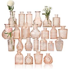 an assortment of vases and flowers are arranged in a gridded pattern on a white background