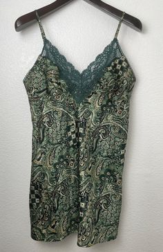 New! Vtg Victoria's Secret Sz M Green Paisley Spaghetti Strap Nightgown Slip Dress was just added to eBay. Check it out! #eBay #eBaySeller Lace Trim Camisole For Sleepover, Lace Trim Camisole With Spaghetti Straps For Pajama Party, Green Sleeveless Sleep Camisole, Green Spaghetti Strap Night Dress, Green Floral Print Nightgown For Loungewear, Green Spaghetti Strap Dress For Night, Green Camisole Sleepwear For Pajama Party, Victoria's Secret V-neck Camisole For Sleep, Victoria's Secret Sleeveless Slip Dress For Sleep