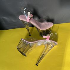 Glitter Heels Clear / Pink 6.5” Platform Stiletto High Heel Stripper Pole Dance Shoes Size 7 Us Never Worn, New. Excellent Condition. No Flaws. Pay Attention To The Photos - They Are Part Of Description, You Will Receive The Exact Pictured Item Stock # Sb2250- 30 Pink Round Toe Heels For Club, Pink Glitter High Heel Heels, Pole Dance Heels, Heels Clear, Pole Dance Shoes, Pleaser Heels, Shoe Wishlist, Pleaser Shoes, Glitter Heels