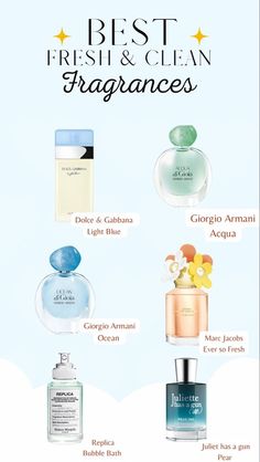 Fresh And Clean Scent, Fresh Clean Perfume, Different Perfume Scents, Perfume Clean Scent, Light Scented Perfumes, You Smell Clean, Fresh Fragrances For Women, Fresh Clean Smelling Perfume, Fruity Fresh Perfume