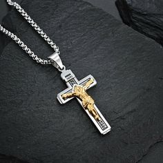 Mens Silver Gold Jesus Christ Crucifix Cross Pendant Necklace Christian Jewelry | eBay Cross Pendant Men, Jesus Necklace, Party Necklace, Viking Jewelry, Christian Jewelry, Cross Jewelry, Stainless Steel Pendant, Cross Pendant Necklace, Gold Pendant Necklace