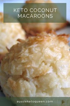 coconut macaroons on a plate with the words keto coconut macaroons