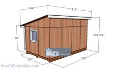 a shed with measurements for the roof and side walls