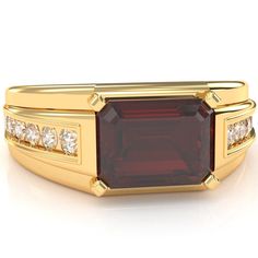 Classic and bold men's garnet and diamond ring crafted in solid 10k/14k Gold /925 Sterling Silver. With a twelve diamond channel set and a 6x8mm emerald cut center stone set horizontally, this one is guaranteed to impress. Garnet is a birthstone of January and is thought to bring wealth, happiness, and passion to its wearer. Diamonds are thought to provide the wearer with better relationships and increase inner strength. 14k/10k Solid gold Genuine Garnet: Qty: 1 x 6x8mm Emerald Cut Stone Genuine Diamonds: .36 carats Qty: 12 x 2mm Round H|I 925 Sterling Silver:  AAA CZ Color Stones And AAA CZ Diamonds Please visit our store at https://www.etsy.com/shop/GemsOfZodiac for more solid 14k gold birthstone jewelry. PROCESSING TIME: All our jewelry takes 1 to 3 business days to manufacture. Your or Channel Ring, Plain Gold Ring, Garnet And Diamond Ring, Ring Crafts, Channel Set, Multi Stone Ring, Men's Rings, Inner Strength, Love Ring