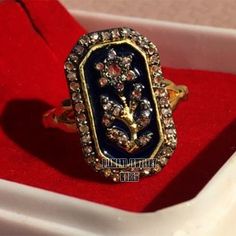 Victorian Ring, Pave Diamond Ring, Victorian Rings, Silver Jewelry Rings, Silver Enamel, Rose Cut Diamond, Pricing Jewelry, Ring Jewelry, Buying Jewelry