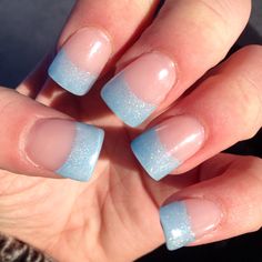 Light Blue Nails For Wedding, Light Blue Sparkly French Tip Nails, Light Blue Wedding Nails For Bride, Light Blue Sparkle Nails, Light Blue Glitter Nails, Light Blue Winter Nails, Sumner Nails, Light Blue Acrylic Nails, Bride's Nails