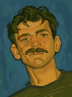 a digital painting of a man with a mustache