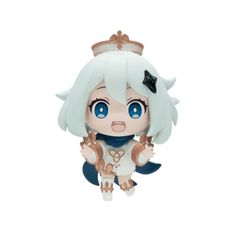 an anime figurine with blue eyes and white hair, wearing a tiara