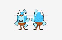 two cartoon fish standing next to each other