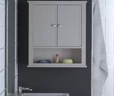 a white sink sitting under a bathroom cabinet