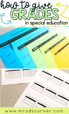 three colorful binders with the words how to give grade in special education