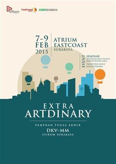 the poster for an extra artisanry event with balloons and cityscape in the background