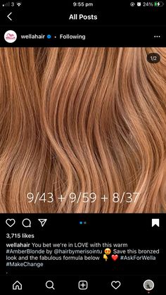 Wella Copper Blonde Formula, Cooper Formula Hair, Honey Copper Formula, Honey Copper Hair Formula, Wella Reds Formula, Wella Copper Formula, Strawberry Blonde Formula, Strawberry Copper Hair, Lanza Hair Color