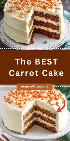 the best carrot cake with white frosting and orange sprinkles