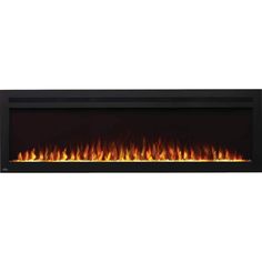 an electric fireplace with flames on the side