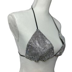 Crystal Embellished Handmade Triangle String Bikini Top Size L. Perfect For A Sexy Day On The Beach Or For To Wear For Athletic Competetion. Your Assets Will Sparkle In This Gorgeous Handmade Bikini Top. Nwot New To Poshmark? Please Sign Up Using Our Code Jaxxandgee And Redeem $10 Off Your First Purchase! Glamorous Fitted Swimwear For Parties, Glamorous Sequined Swimwear For Night Out, Glamorous Night Out Swimwear With Sequins, Glamorous Backless Party Swimwear, Glamorous Fitted Sequin Swimwear, Metallic Triangle Top Swimwear For Parties, Silver Festival Swimwear For Summer, Embellished Fitted Party Swimwear, Glamorous Embellished Swimwear For Party