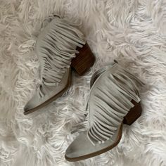 Nwot Coconuts By Matisse Slip On Booties With Charming Fringe. Worn Ombr Look At The Toes That Fade To Dark Gray. Worn Once For A Photo Shoot, But Never Outside. Small Wedged Brown Heel - Super Cute To Dress Up Any Outfit!! Summer Booties With Reinforced Heel And Round Toe, Summer Booties With Round Toe Medium Width, Summer Booties With Round Toe And Medium Width, Trendy Spring Booties With Closed Toe, Trendy Closed Toe Booties For Spring, Summer Casual Booties With Pointed Toe, Trendy Spring Closed Toe Booties, Summer Suede Ankle-high Boots, Spring Booties With Block Heel In Medium Width