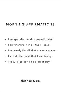 a white card with the words morning affirmations on it