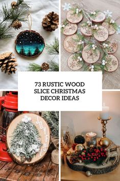 various christmas decorations with pine cones and candles