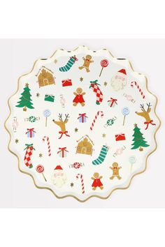 a white plate with christmas decorations on it