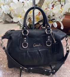 COACH Ashley Black Leather Satchel Shoulder Bag F15445 EUC! MSRP $398 | eBay High-end Travel Satchel With Branded Hardware, Designer Travel Shoulder Bag With Silver-tone Hardware, High-end Travel Shoulder Bag With Silver-tone Hardware, Pebbled Leather Satchel Shoulder Bag With Handles, Pebbled Leather Satchel Shoulder Bag, Luxury Pebbled Leather Shoulder Bag With Handles, Designer Travel Satchel With Silver-tone Hardware, High-end Leather Satchel With Branded Hardware, Pebbled Leather Satchel Bag With Handles