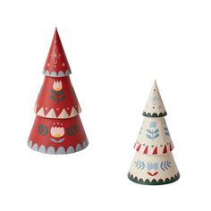 two different types of paper hats are shown in this image, one is red and the other is white