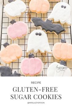 the recipe for gluten - free sugar cookies is displayed on a cooling rack