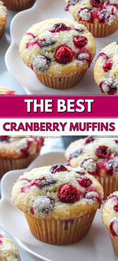 the best cranberry muffins are on plates and ready to be eaten