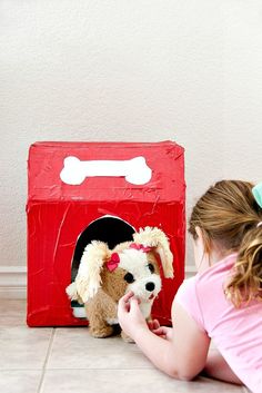 Easy Cardboard Crafts For Kids, Upcycling Projects For Kids, Easy Cardboard Crafts, Cardboard Dog, Cardboard Crafts For Kids, Puppy Adoption Party, Musical Toys For Kids, Recycled Crafts For Kids, Make A Stuffed Animal