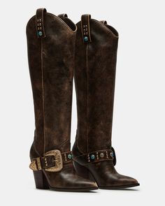 LASSO Buckle Brown Distressed Western Boot | Women's Boots – Steve Madden Country Concert Outfit, Casual Tanks, Western Boots Women, Western Boot, Cowgirl Boots, Shoe Game, Fun Bags, Western Boots, Concert Outfit