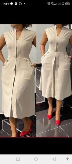 Dress With Zipper In Front Style, Italian Silk Dress Styles, Work Dresses For Women Office Outfits, Plain Dress Designs, African Dress Patterns, Silk Dress Fashion, Church Dresses For Women, Church Attire, Corporate Dress