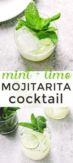 mint and lime mojita cocktails with text overlay that reads, mint time mojita cocktail