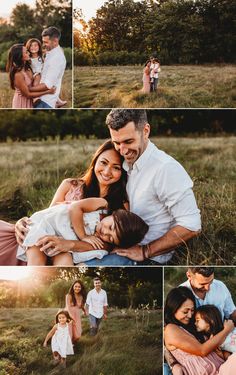 an image of a family posing for pictures in the grass