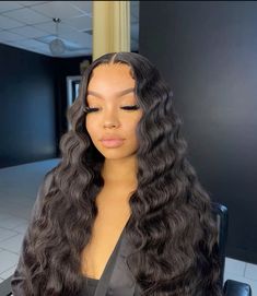 Curly Hair Sew In, Frontal Wig Hairstyles, Birthday Hairstyles, Birthday Hair, Dope Hairstyles, Middle Part, Front Lace Wigs Human Hair