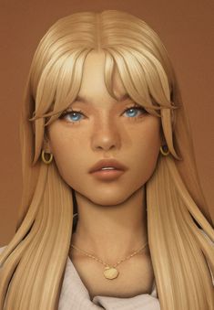 a digital painting of a blonde girl with blue eyes and long hair wearing a white shirt