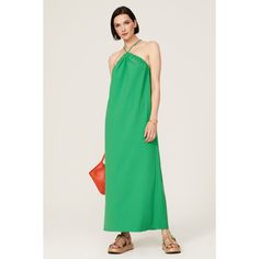 Green crepe (68% Polyester, 30% Viscose, 2% Elastane). Maxi. Halter neckline. Sleeveless. Pull-on. 51.5" from shoulder to hemline. Imported. Tanya Taylor, Rent The Runway, Stretch Crepe, Halter Neckline, Dress First, Green Dress, One Shoulder Dress, Halter Dress, Midi Dress